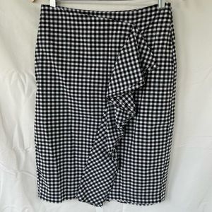 Who What Wear Women's Black & White Gingham with Ruffle Midi Pencil Skirt Size 6
